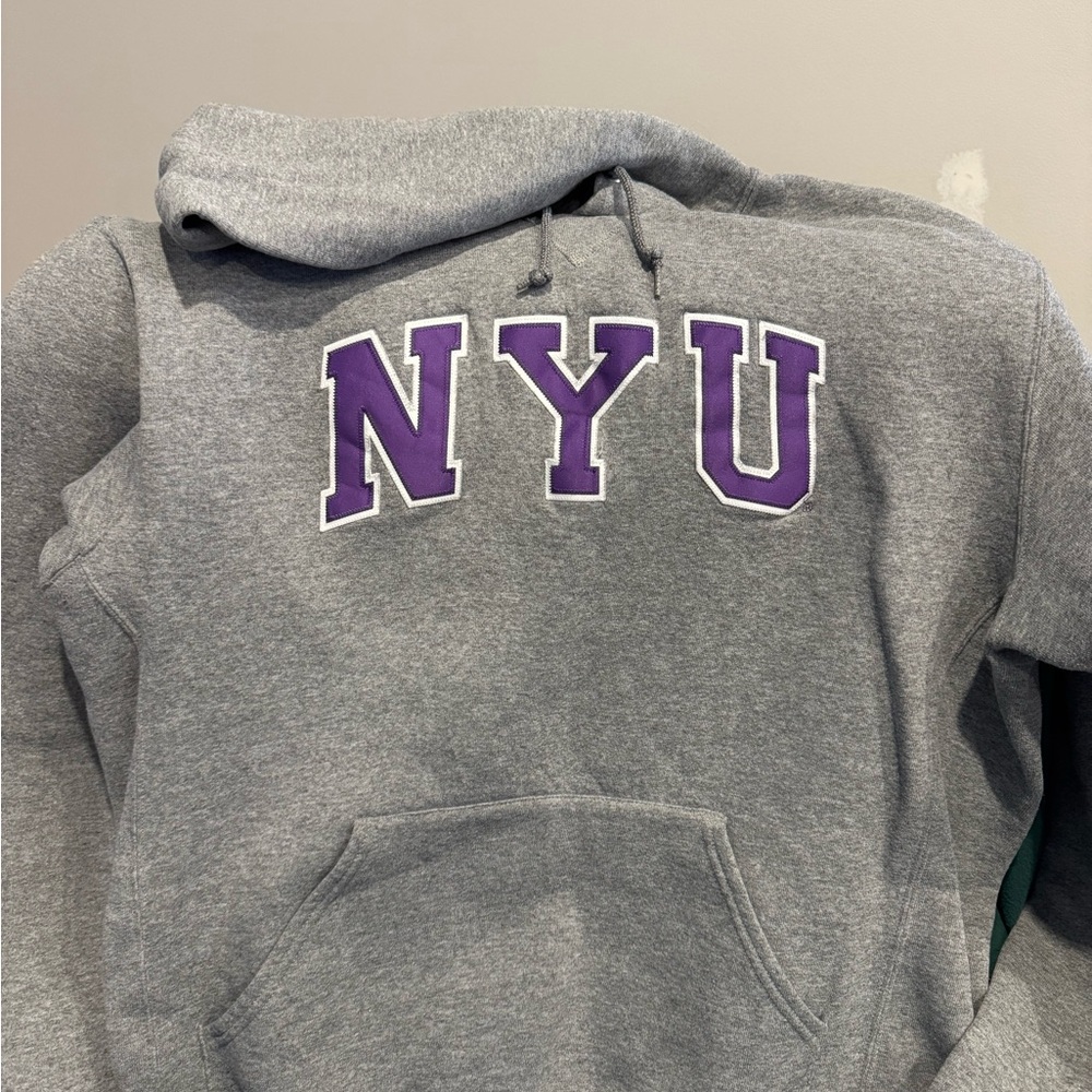 Gray Hoodie with Purple NYU Logo